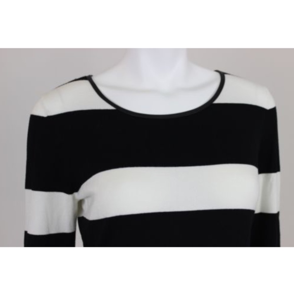 NWT INC Dress Petite M Black White Stripe L/S $99 - Picture 4 of 7